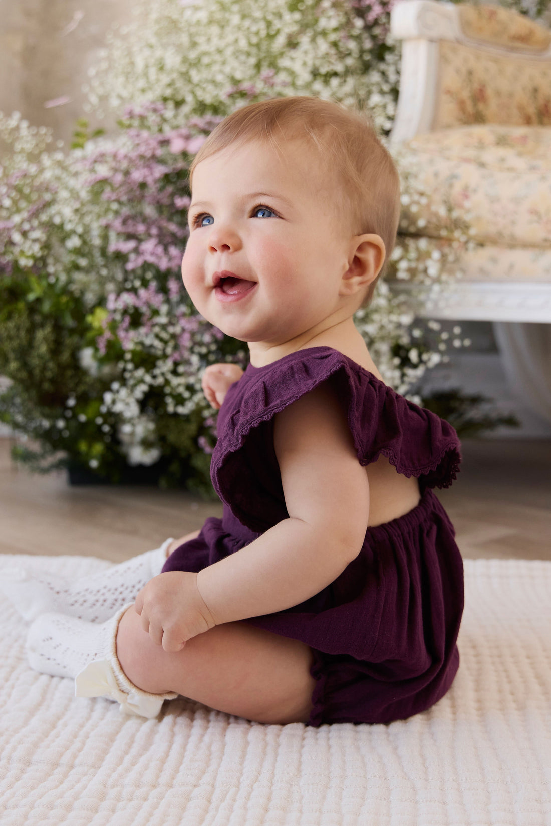 Organic Cotton Muslin Beatrice Playsuit - Fig Childrens Playsuit from Jamie Kay USA