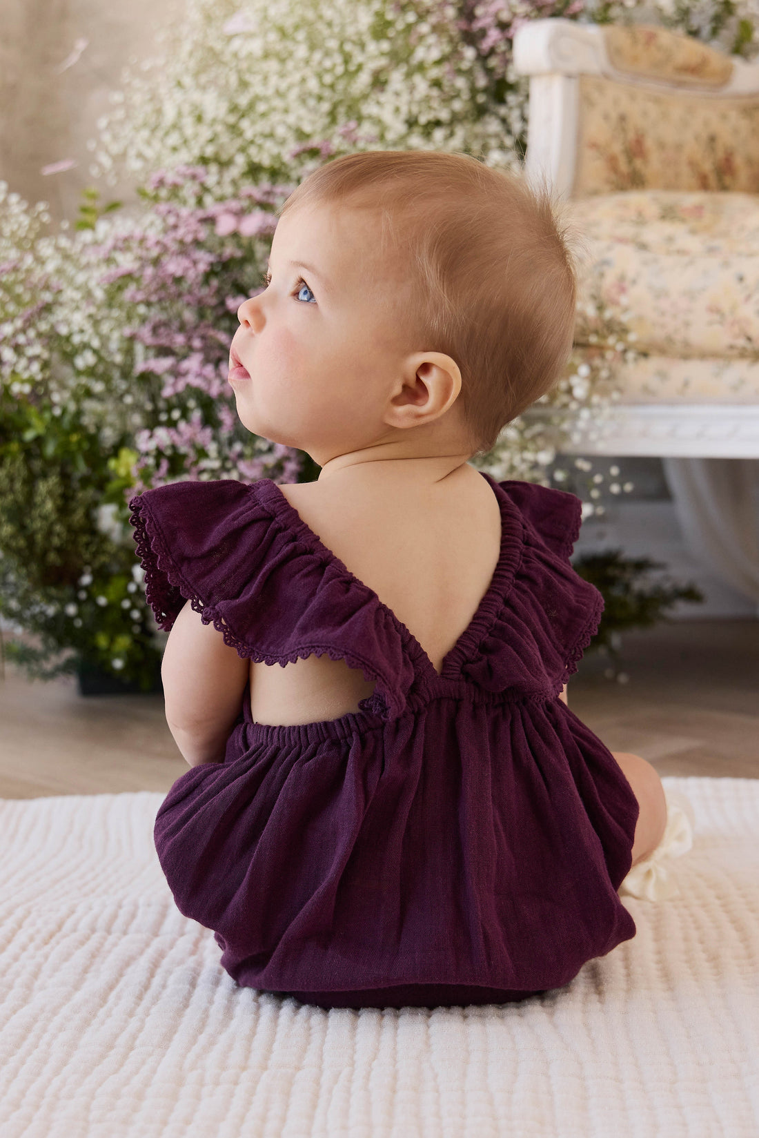 Organic Cotton Muslin Beatrice Playsuit - Fig Childrens Playsuit from Jamie Kay USA