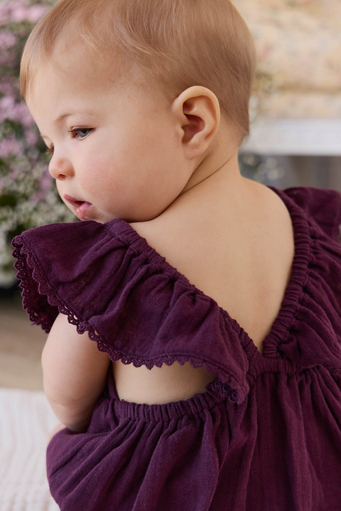 Organic Cotton Muslin Beatrice Playsuit - Fig Childrens Playsuit from Jamie Kay USA