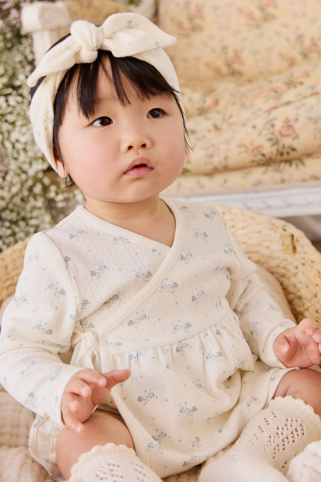 Organic Cotton Pointelle Clemence Wrap Top - Molly Blue Childrens Top from Jamie Kay USA