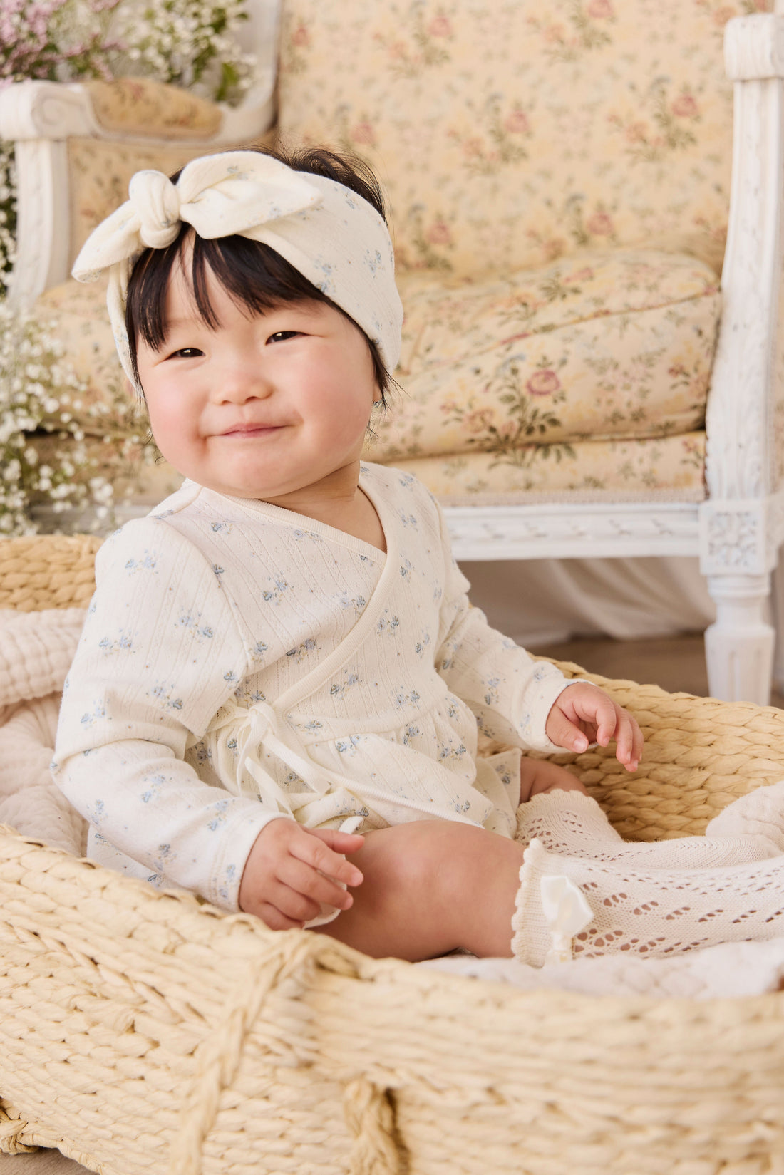 Organic Cotton Pointelle Clemence Wrap Top - Molly Blue Childrens Top from Jamie Kay USA