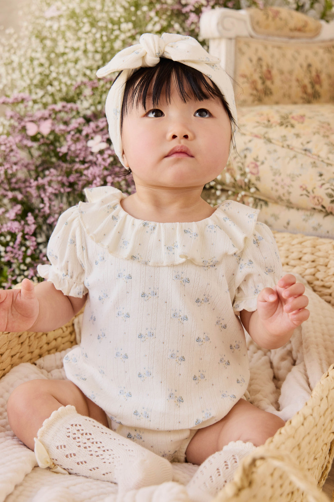 Organic Cotton Pointelle Marlene Bodysuit - Molly Blue Childrens Bodysuit from Jamie Kay USA