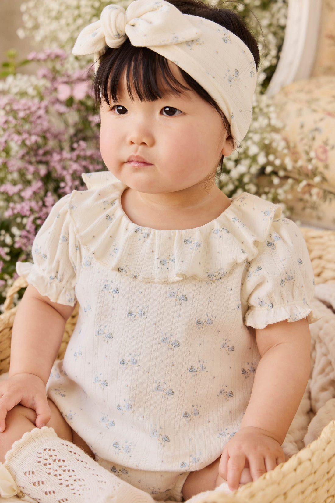 Organic Cotton Pointelle Marlene Bodysuit - Molly Blue Childrens Bodysuit from Jamie Kay USA