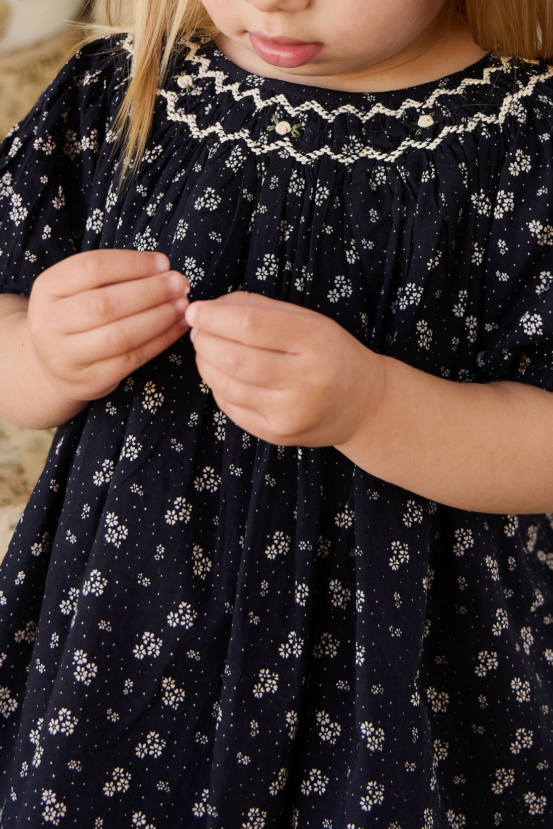 Organic Cotton Dominique Dress - Maisie Navy Childrens Dress from Jamie Kay USA