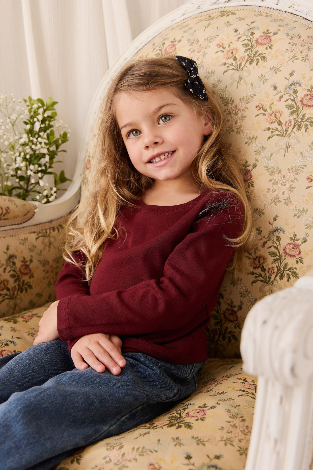 Organic Cotton Rib Helene Long Sleeve Top - Burgundy Childrens Top from Jamie Kay USA