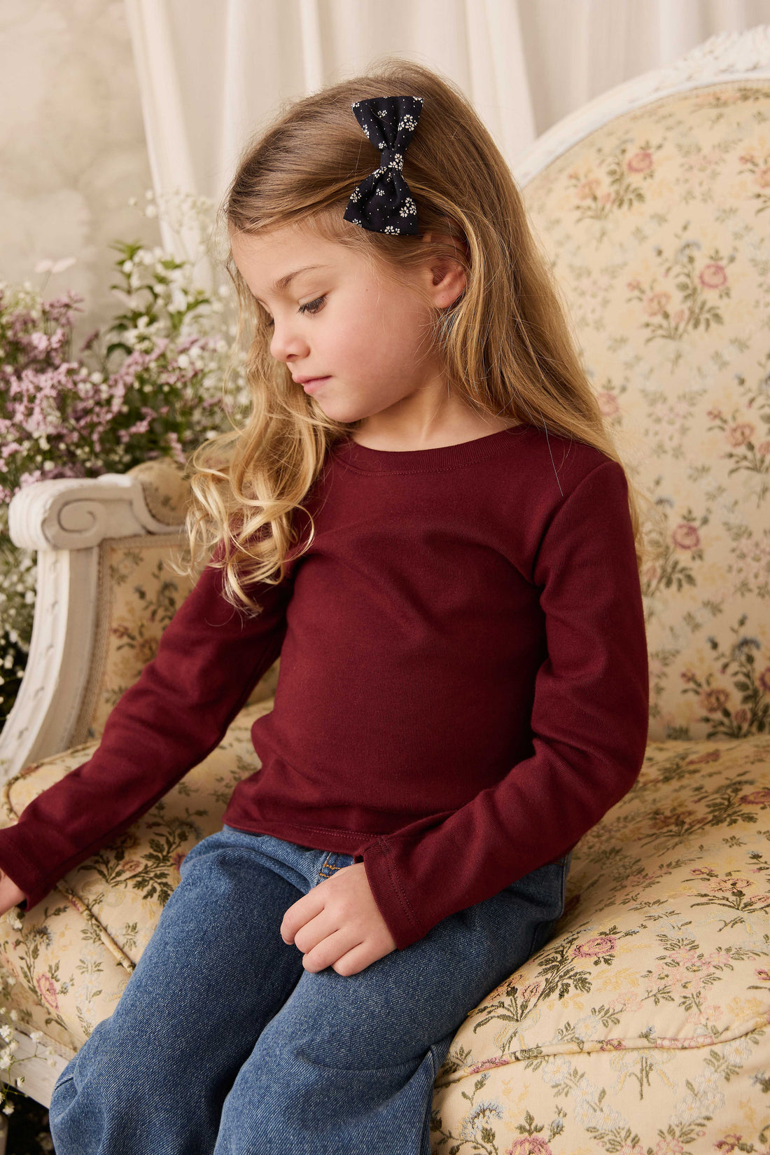 Organic Cotton Rib Helene Long Sleeve Top - Burgundy Childrens Top from Jamie Kay USA