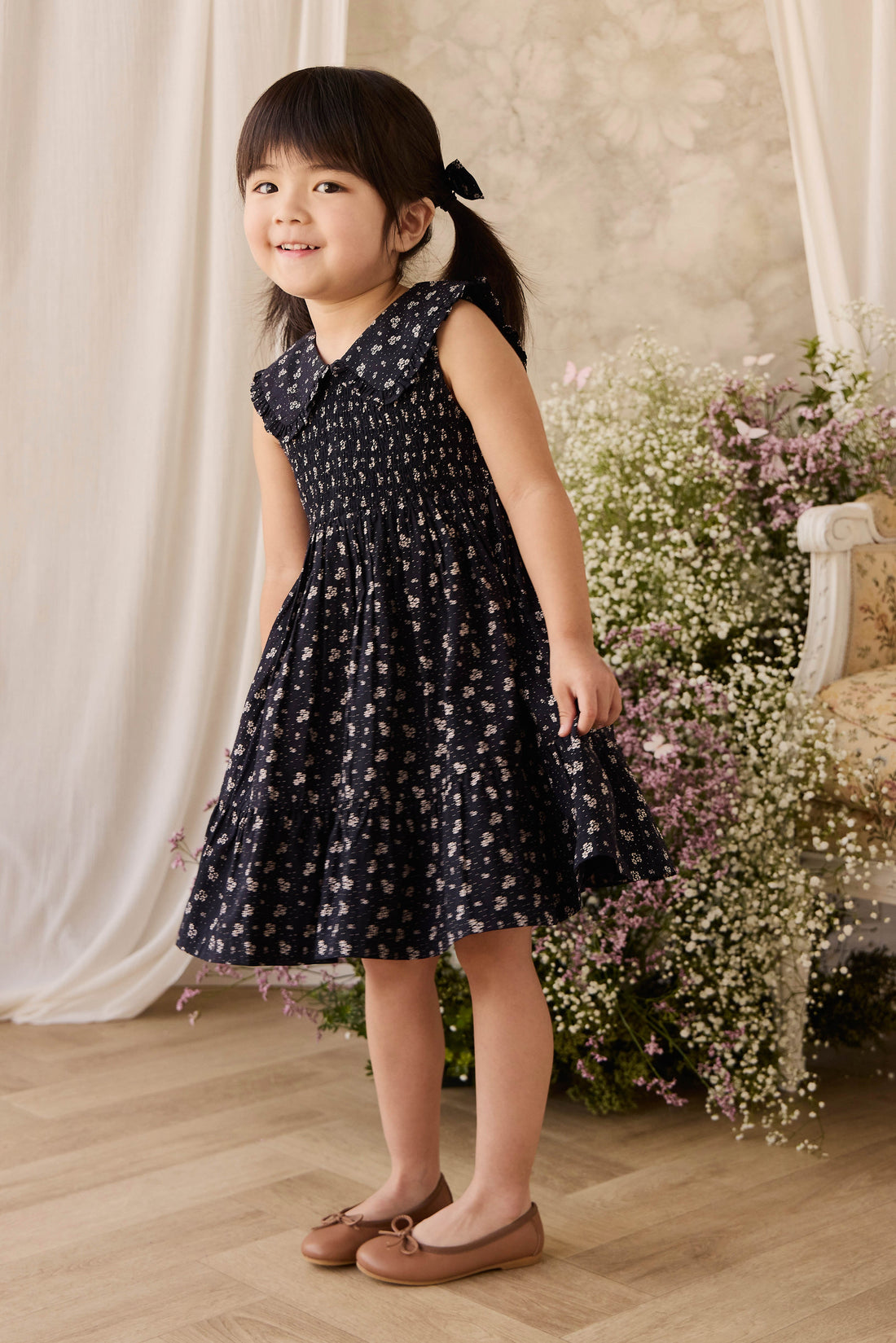 Organic Cotton Christabel Dress - Maisie Navy Childrens Dress from Jamie Kay USA