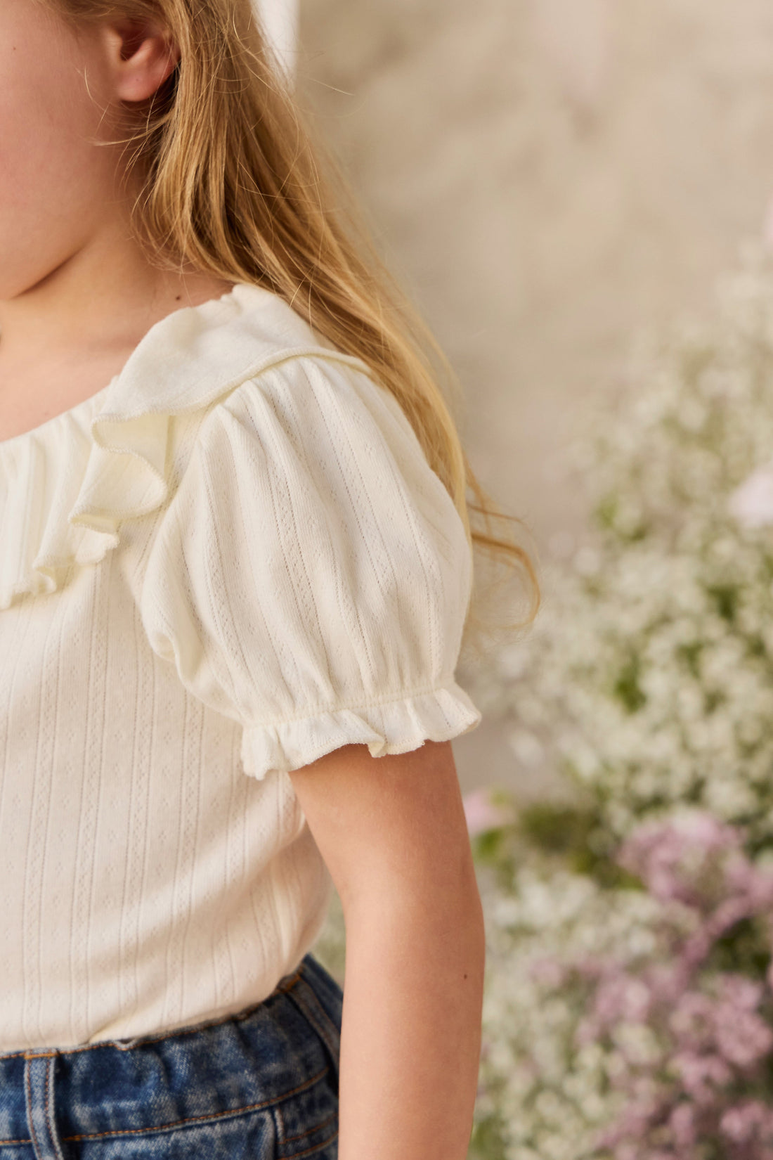 Organic Cotton Pointelle Marlene Top - Parchment Childrens Top from Jamie Kay USA