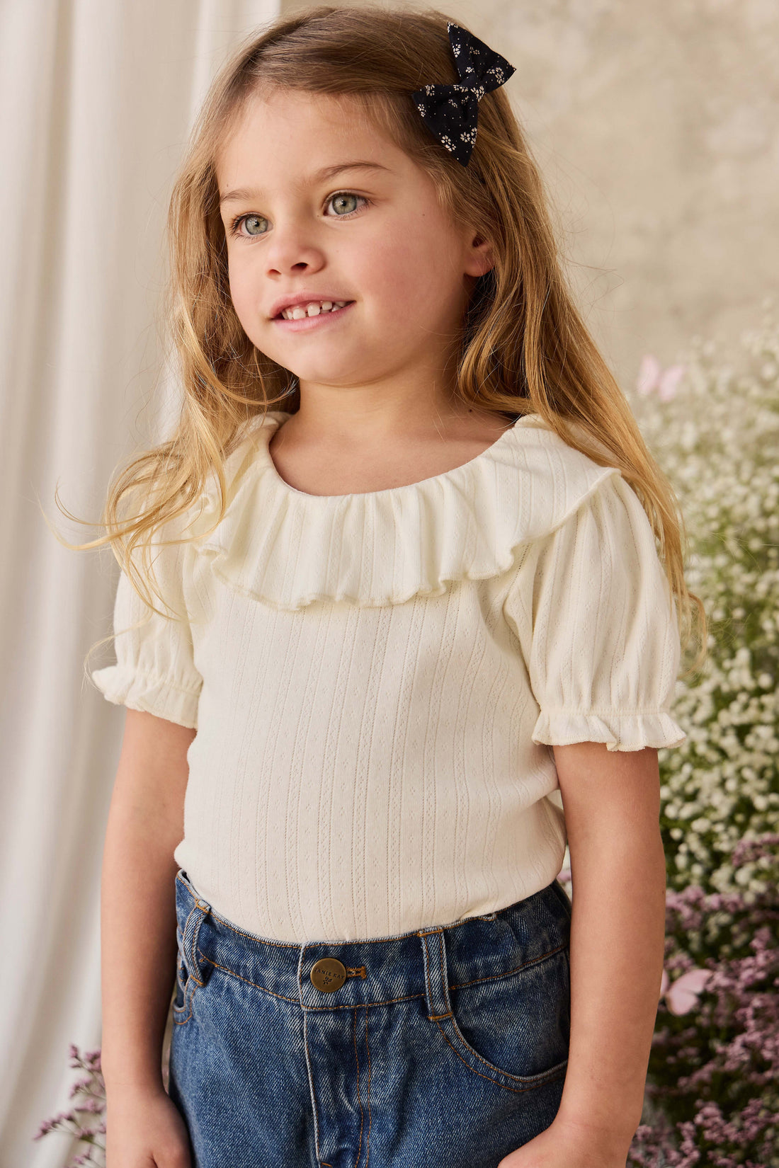 Organic Cotton Pointelle Marlene Top - Parchment Childrens Top from Jamie Kay USA