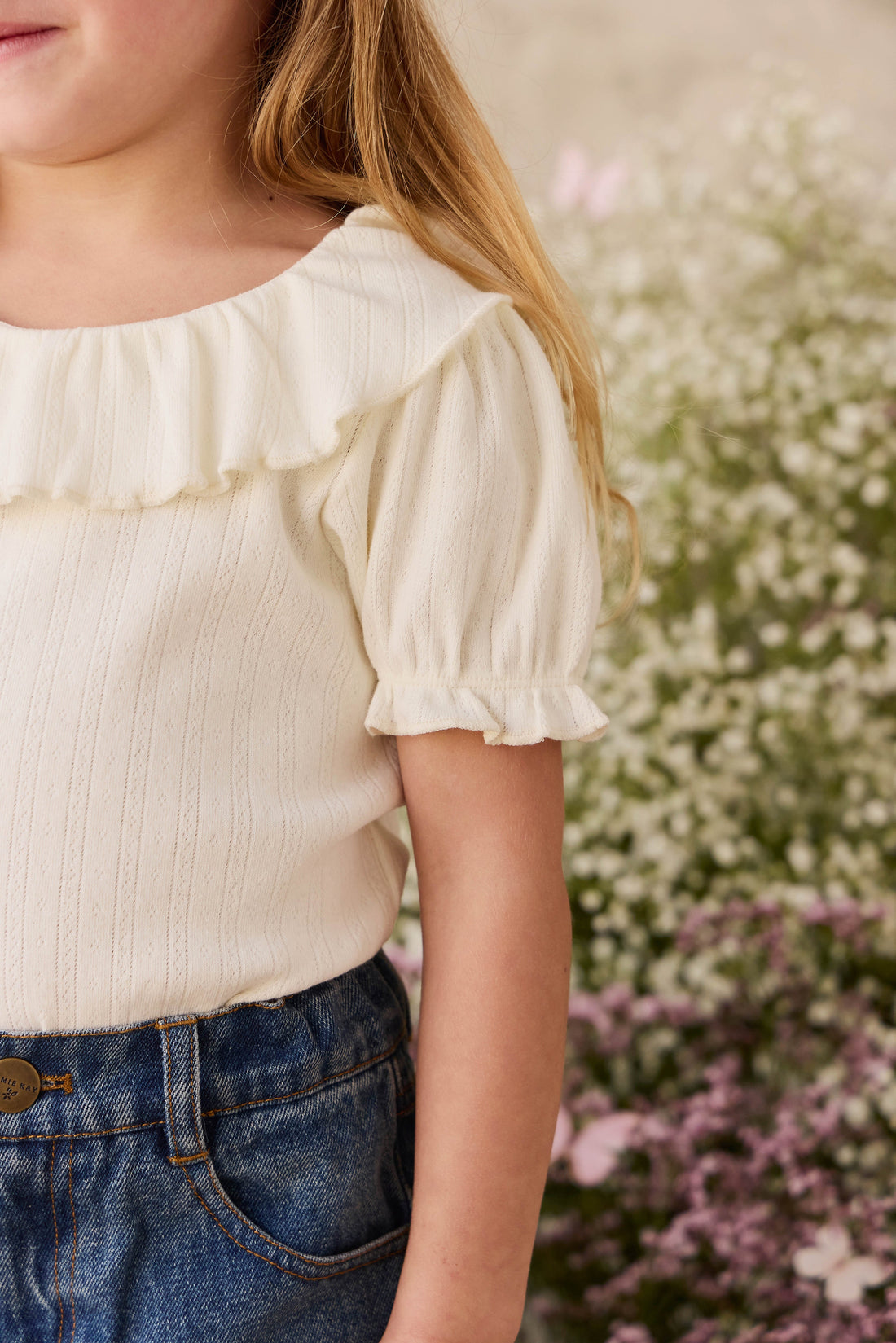 Organic Cotton Pointelle Marlene Top - Parchment Childrens Top from Jamie Kay USA