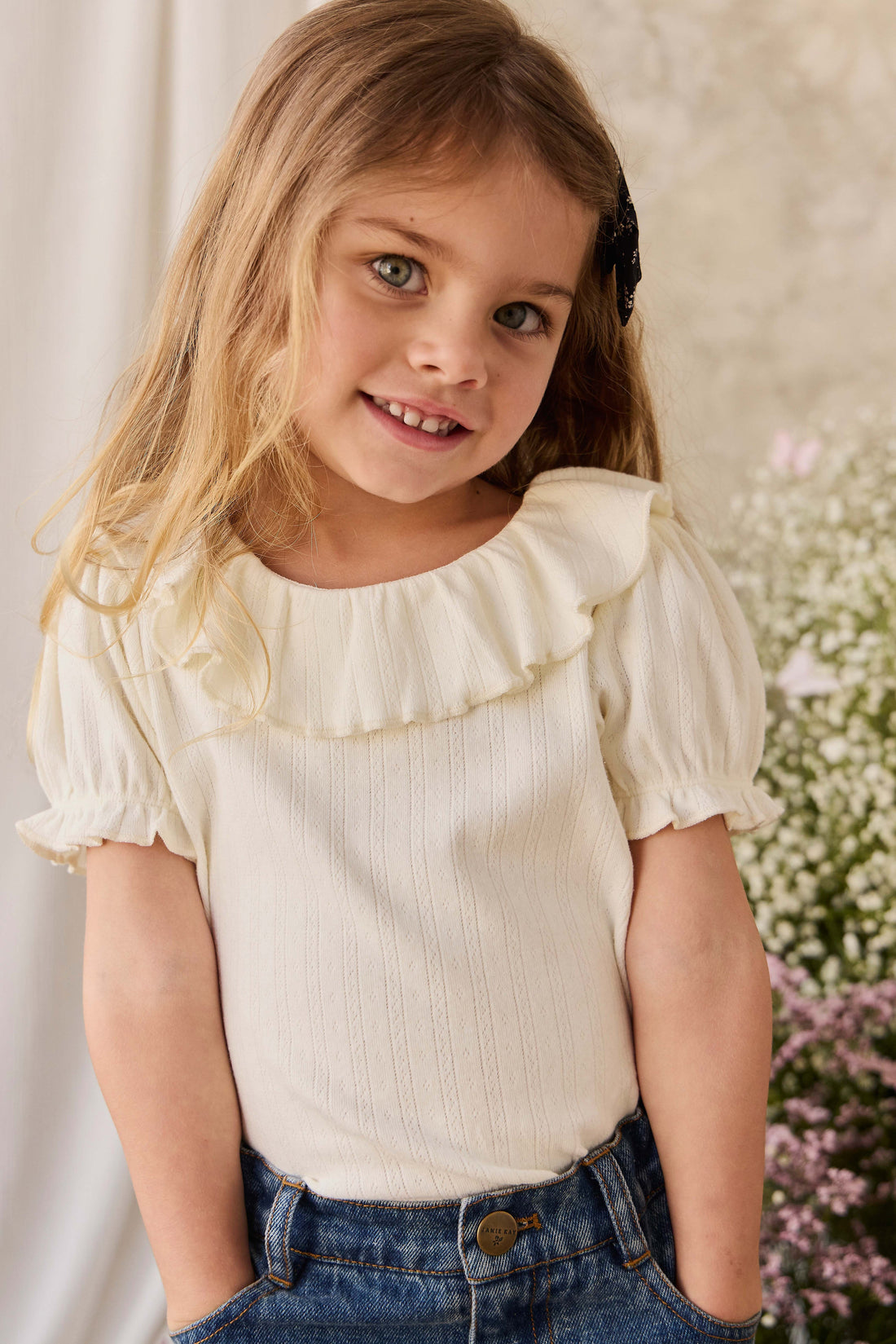 Organic Cotton Pointelle Marlene Top - Parchment Childrens Top from Jamie Kay USA