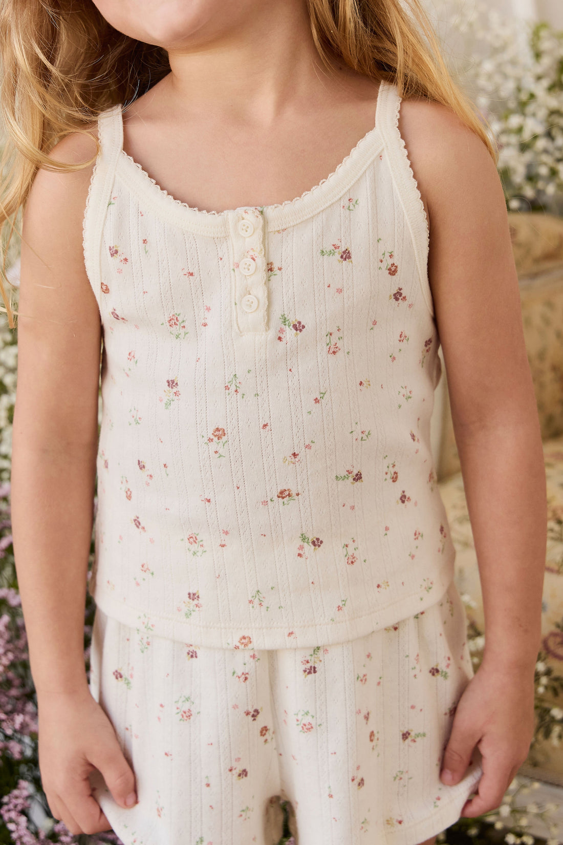 Organic Cotton Pointelle Anais Singlet - Eloise Egret Childrens Singlet from Jamie Kay USA