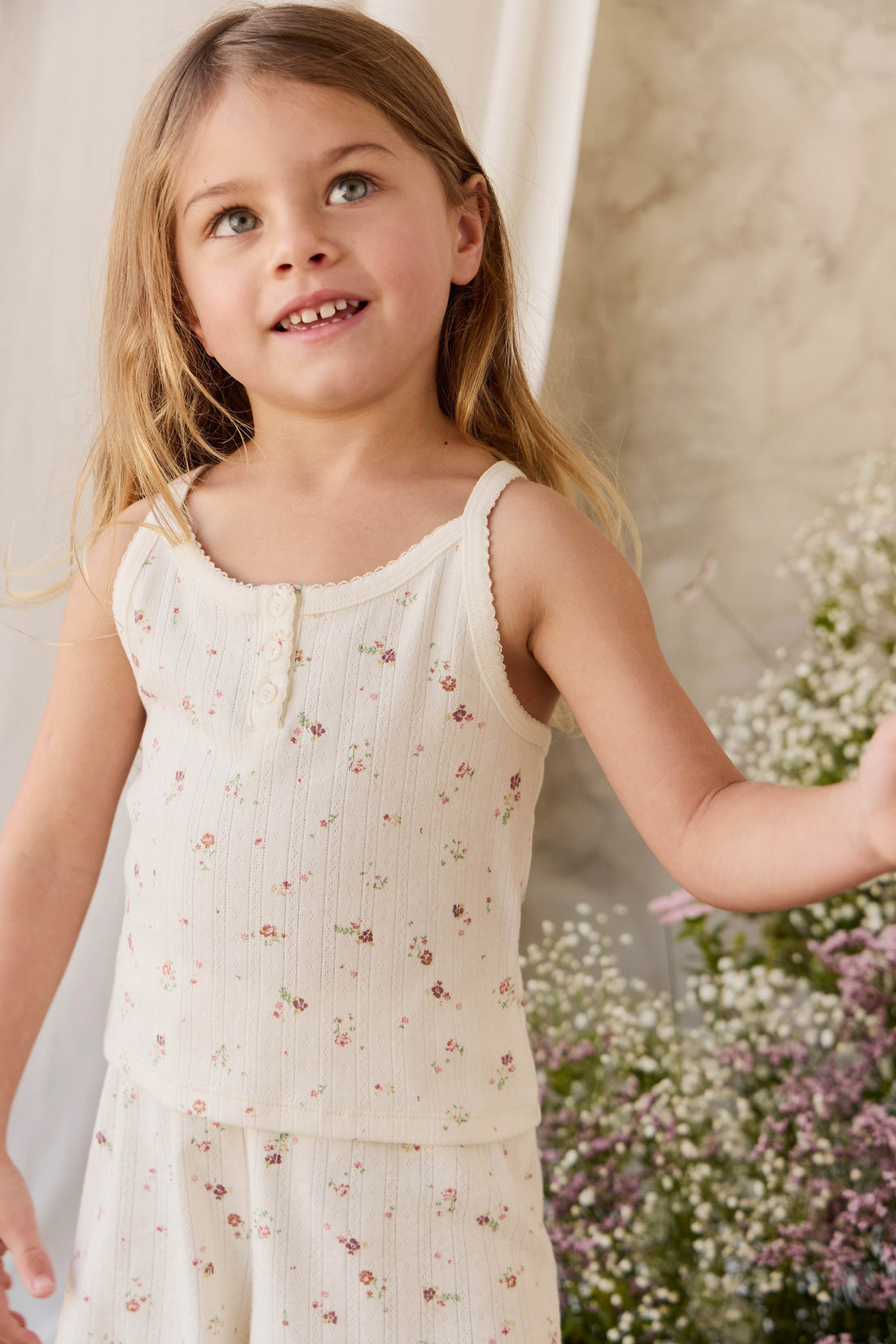 Organic Cotton Pointelle Anais Singlet - Eloise Egret Childrens Singlet from Jamie Kay USA