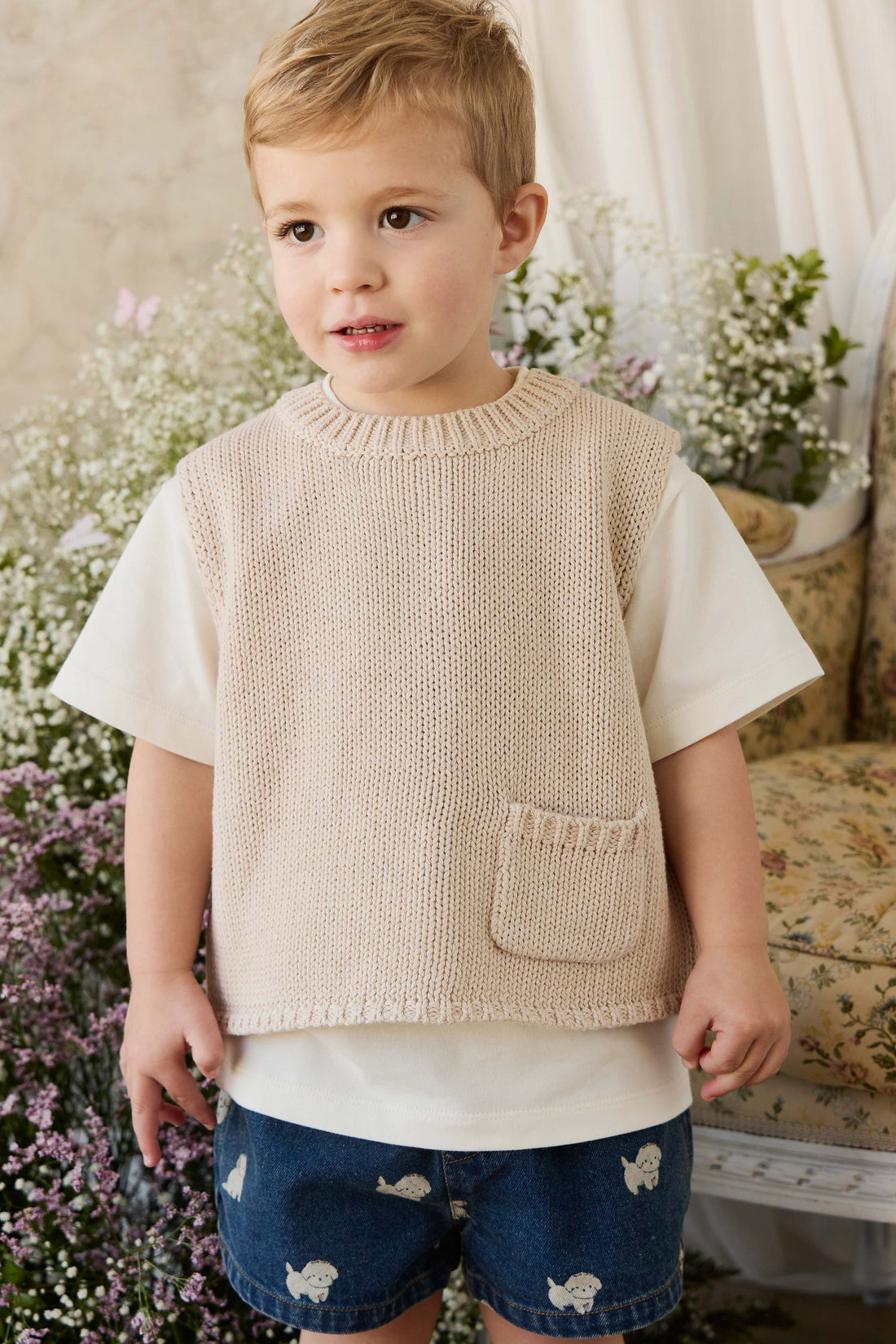 Drew Knit Vest - Vintage Linen Childrens Vest from Jamie Kay USA