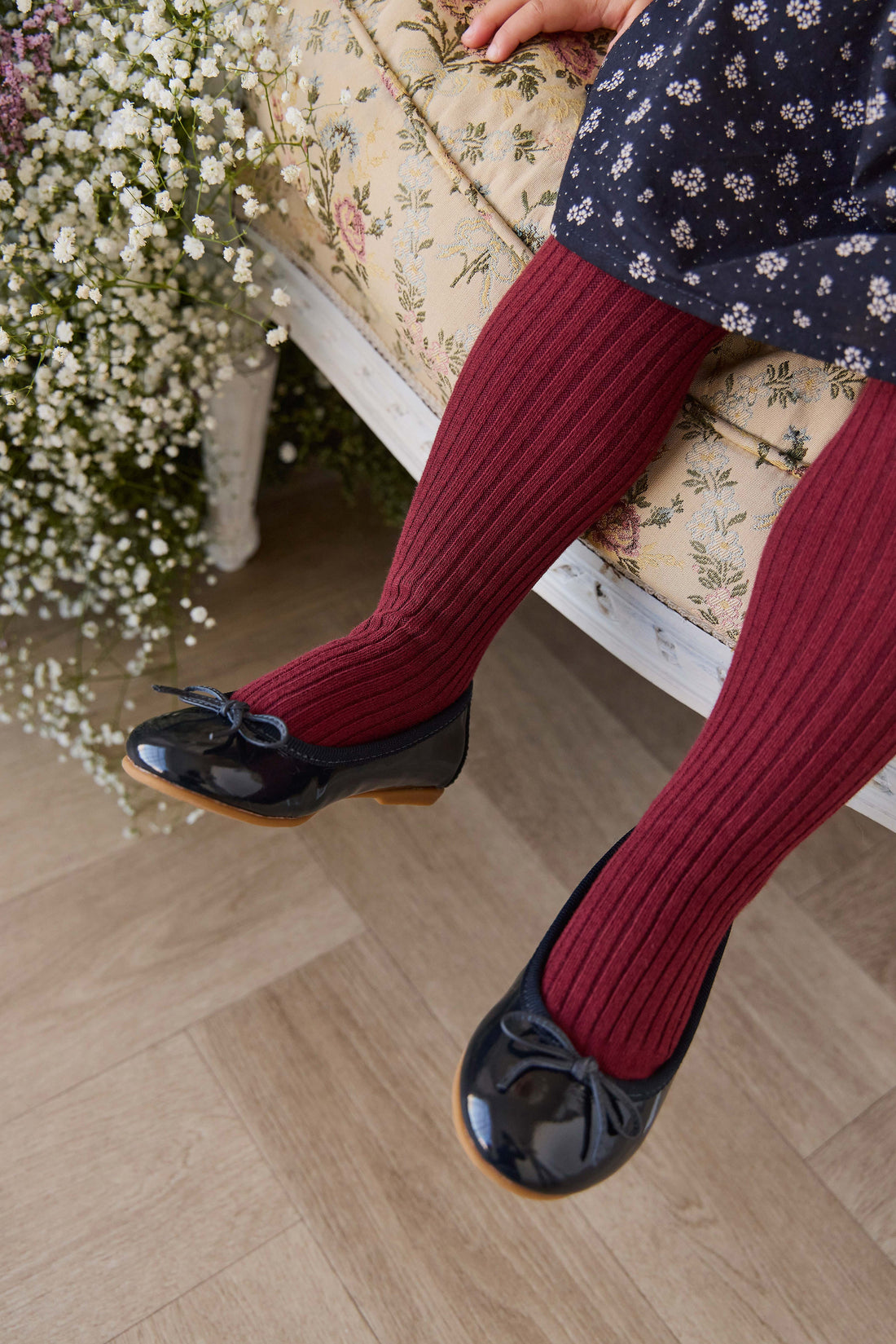 Ribbed Tight - Burgundy Childrens Tights from Jamie Kay USA