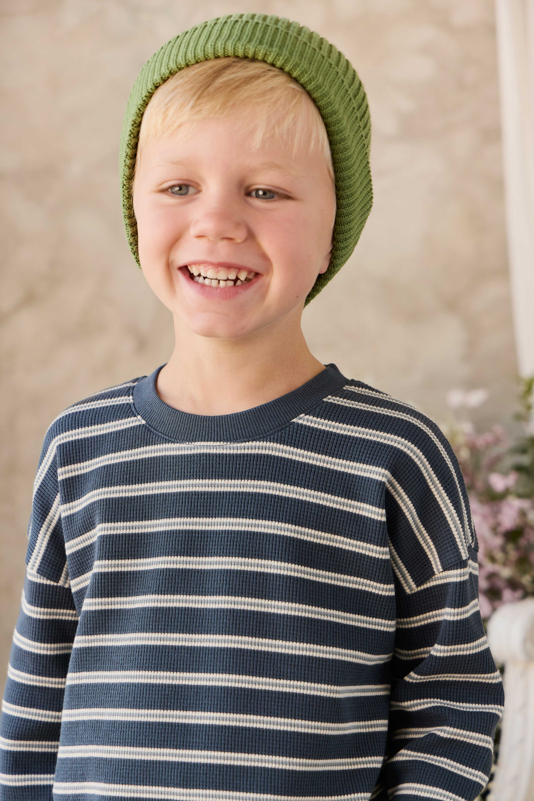 Organic Cotton Waffle Leith Long Sleeve Top - Dreamer Stripe Captain Childrens Top from Jamie Kay USA