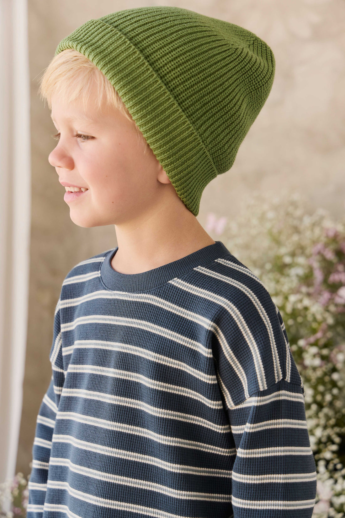 Organic Cotton Waffle Leith Long Sleeve Top - Dreamer Stripe Captain Childrens Top from Jamie Kay USA