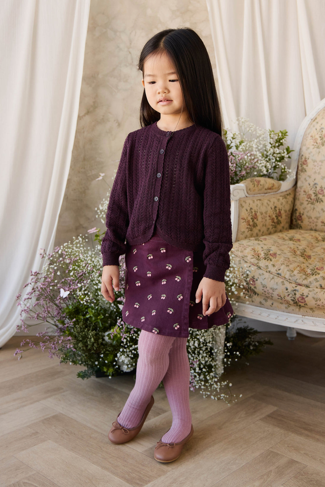 Maxine Knitted Cardigan - Blackcurrant Childrens Cardigan from Jamie Kay USA
