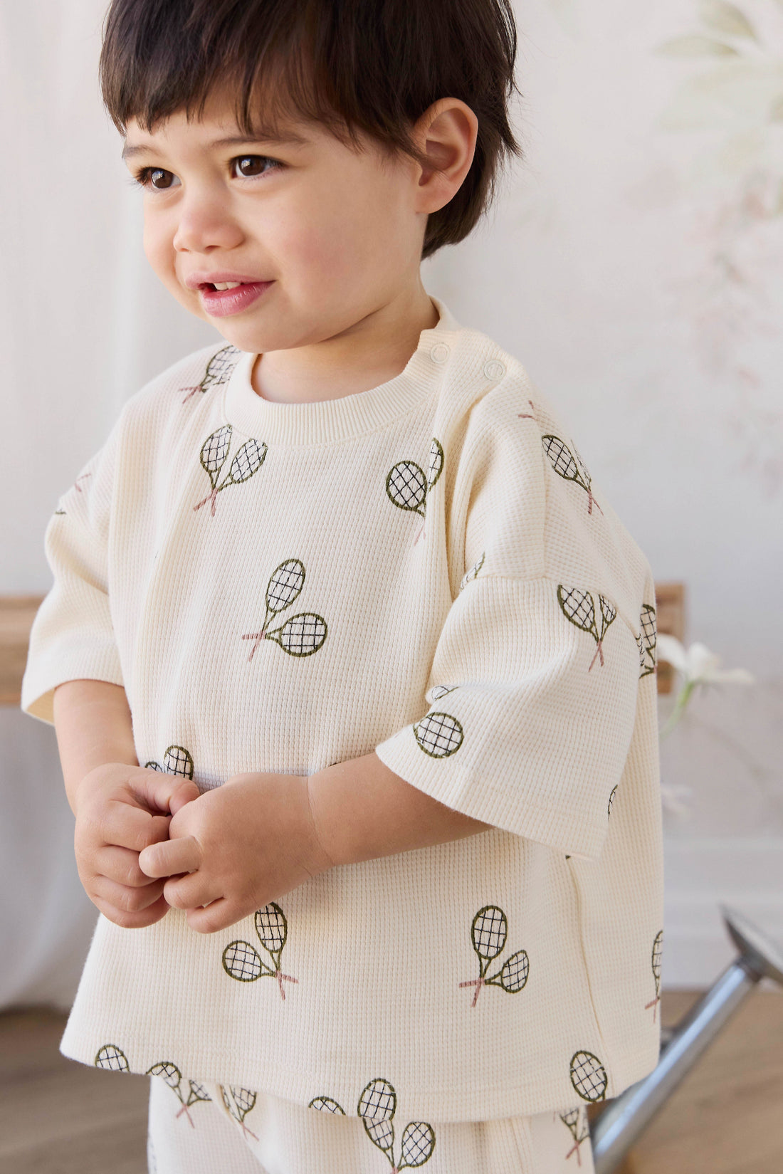 Organic Cotton Waffle Leith Tee - Racquet Tofu Childrens Top from Jamie Kay USA