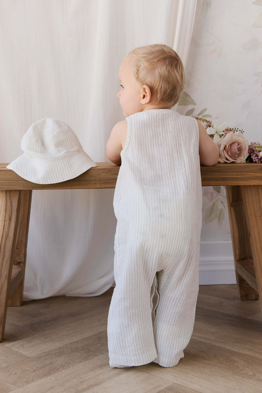 Organic Cotton Bucket Hat - Mini Pinstripe Cloud / Duck Egg Blue Childrens Hat from Jamie Kay USA