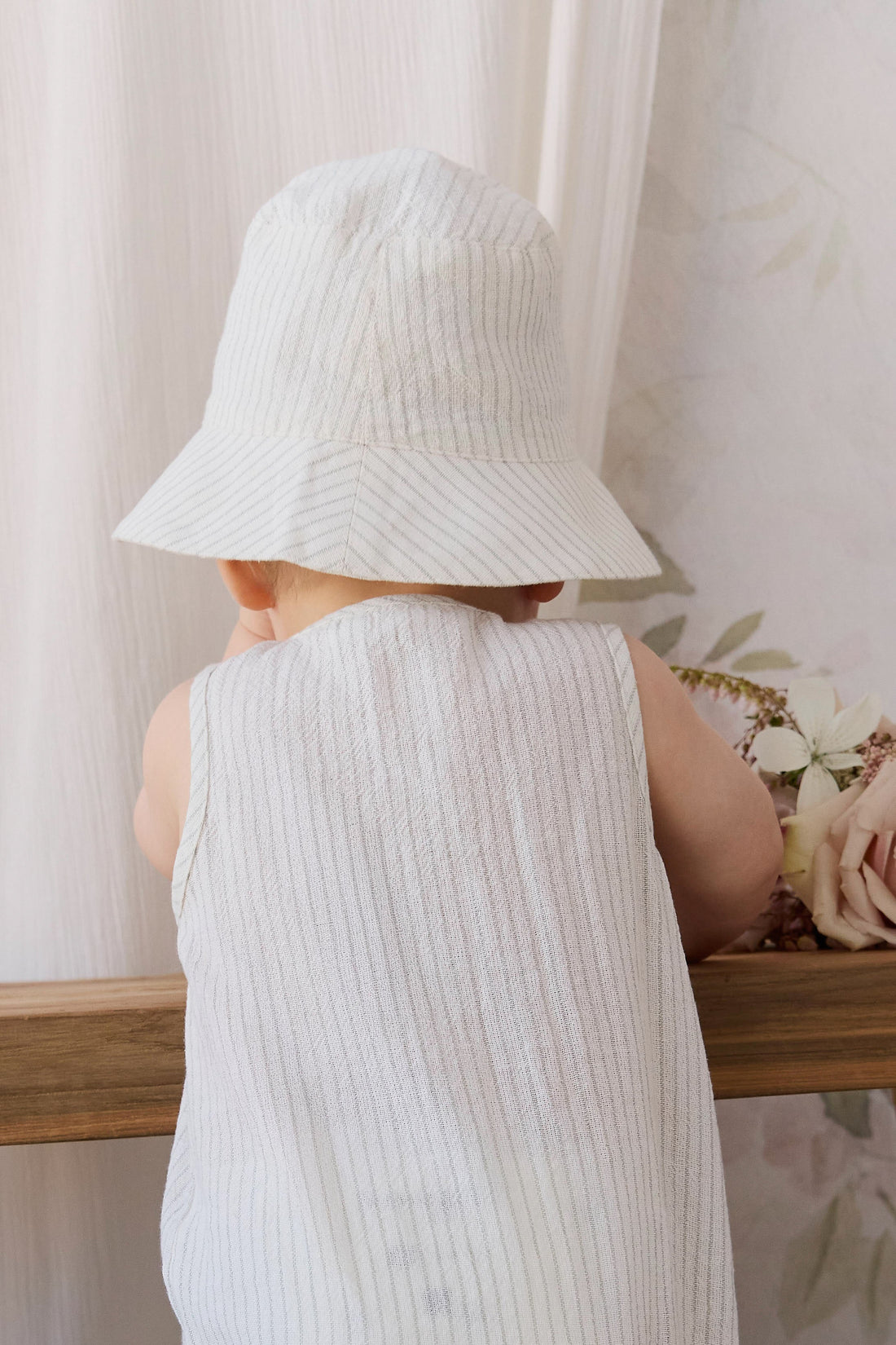 Organic Cotton Bucket Hat - Mini Pinstripe Cloud / Duck Egg Blue Childrens Hat from Jamie Kay USA