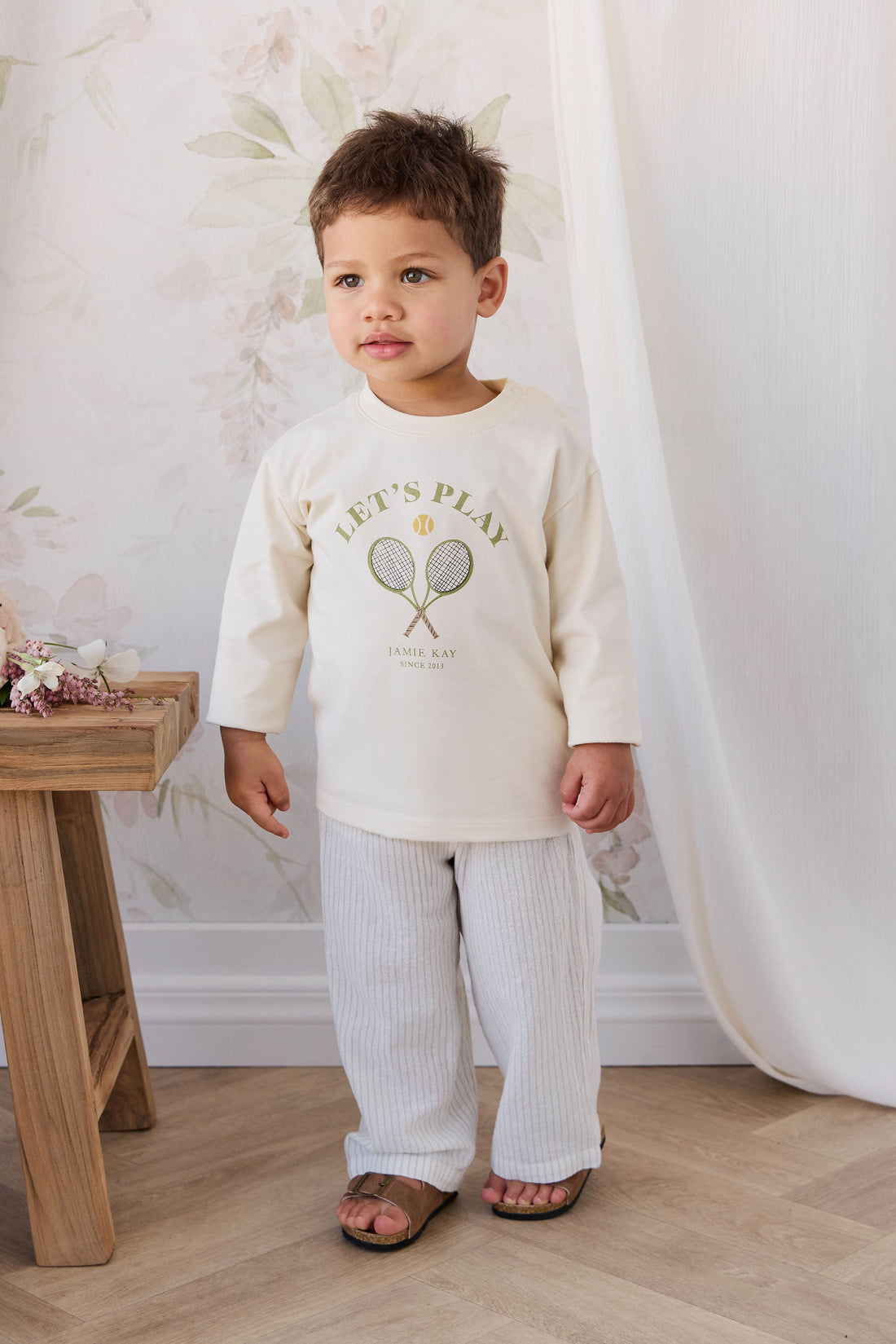 Organic Cotton Winslow Pant - Mini Pinstripe Cloud / Duck Egg Blue Childrens Pants from Jamie Kay USA