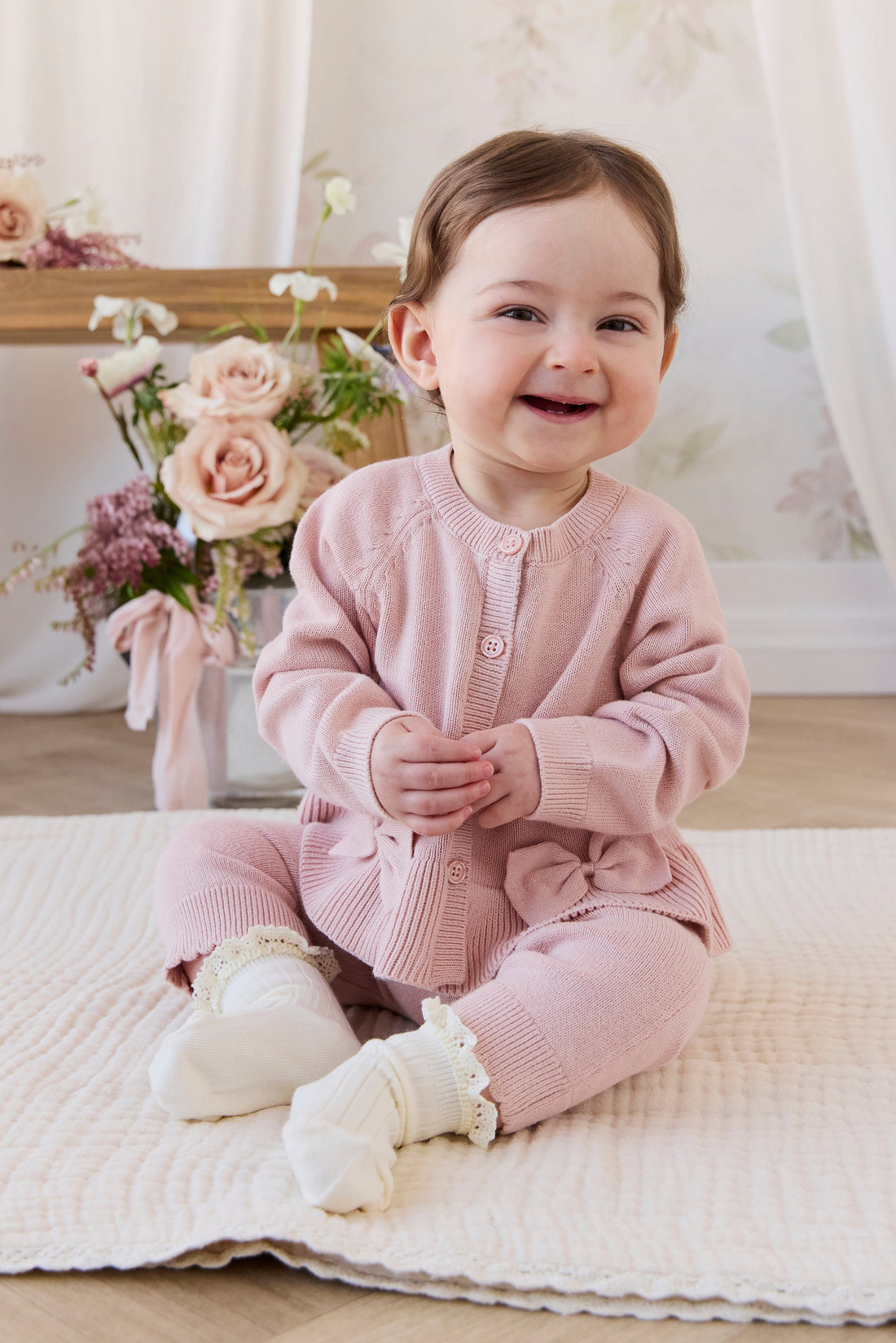Lyla Cardigan - Shell Pink Childrens Cardigan from Jamie Kay USA