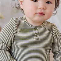 Organic Cotton Modal Long Sleeve Bodysuit - Petite Stripe Avocado Oil / Cloud Childrens Bodysuit from Jamie Kay USA