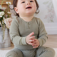 Organic Cotton Modal Everyday Legging - Petite Stripe Avocado Oil / Cloud Childrens Legging from Jamie Kay USA