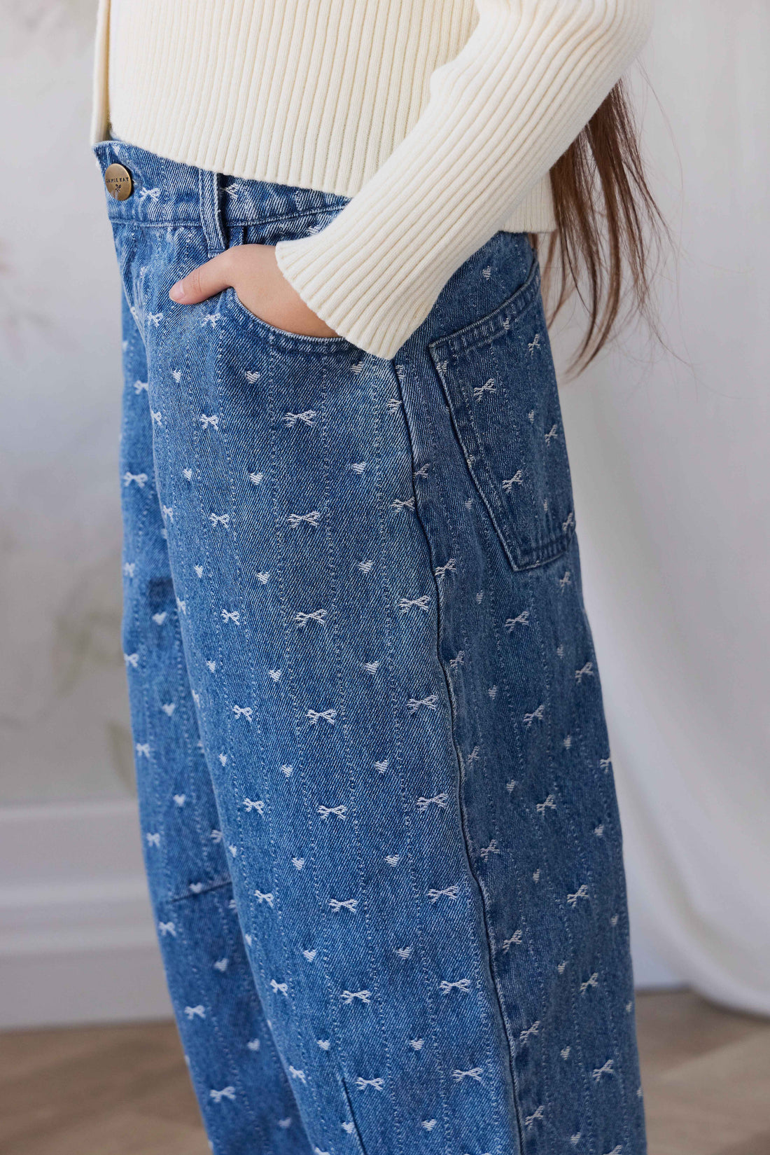 Sierra Pant - Amour Bows Denim Childrens Pants from Jamie Kay USA