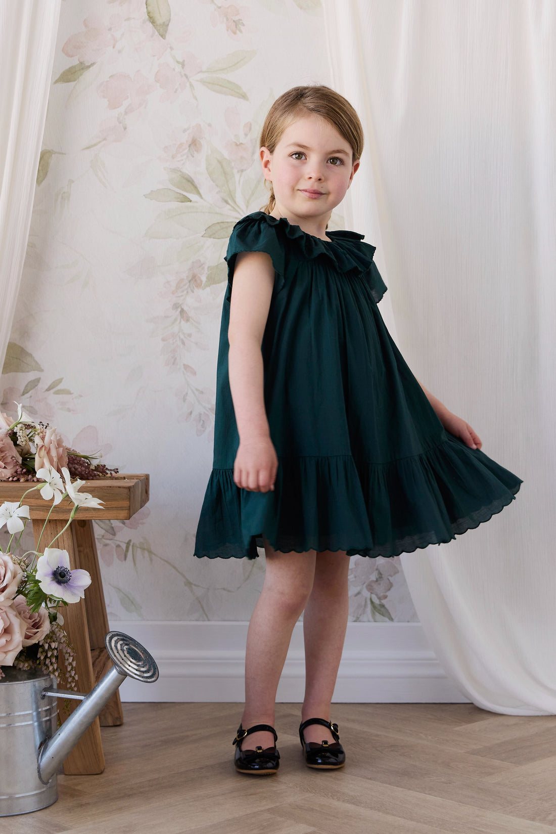 Organic Cotton Calianna Dress - Deep Fern Childrens Dress from Jamie Kay USA