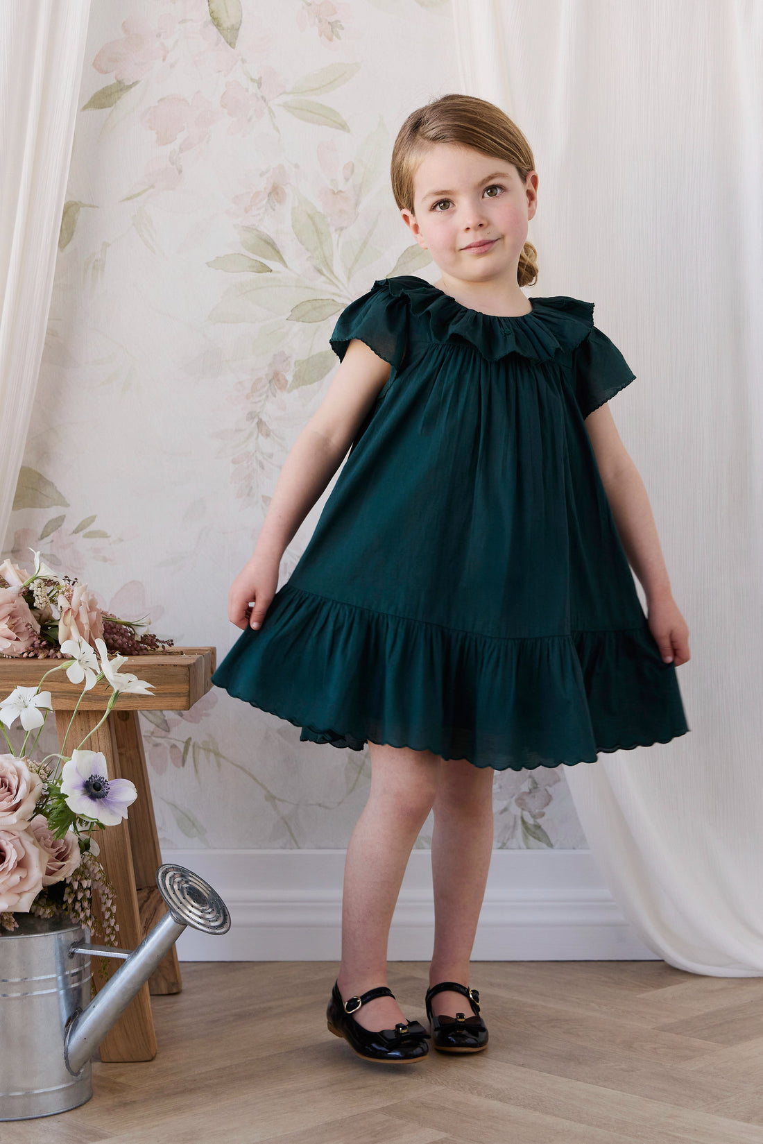 Organic Cotton Calianna Dress - Deep Fern Childrens Dress from Jamie Kay USA