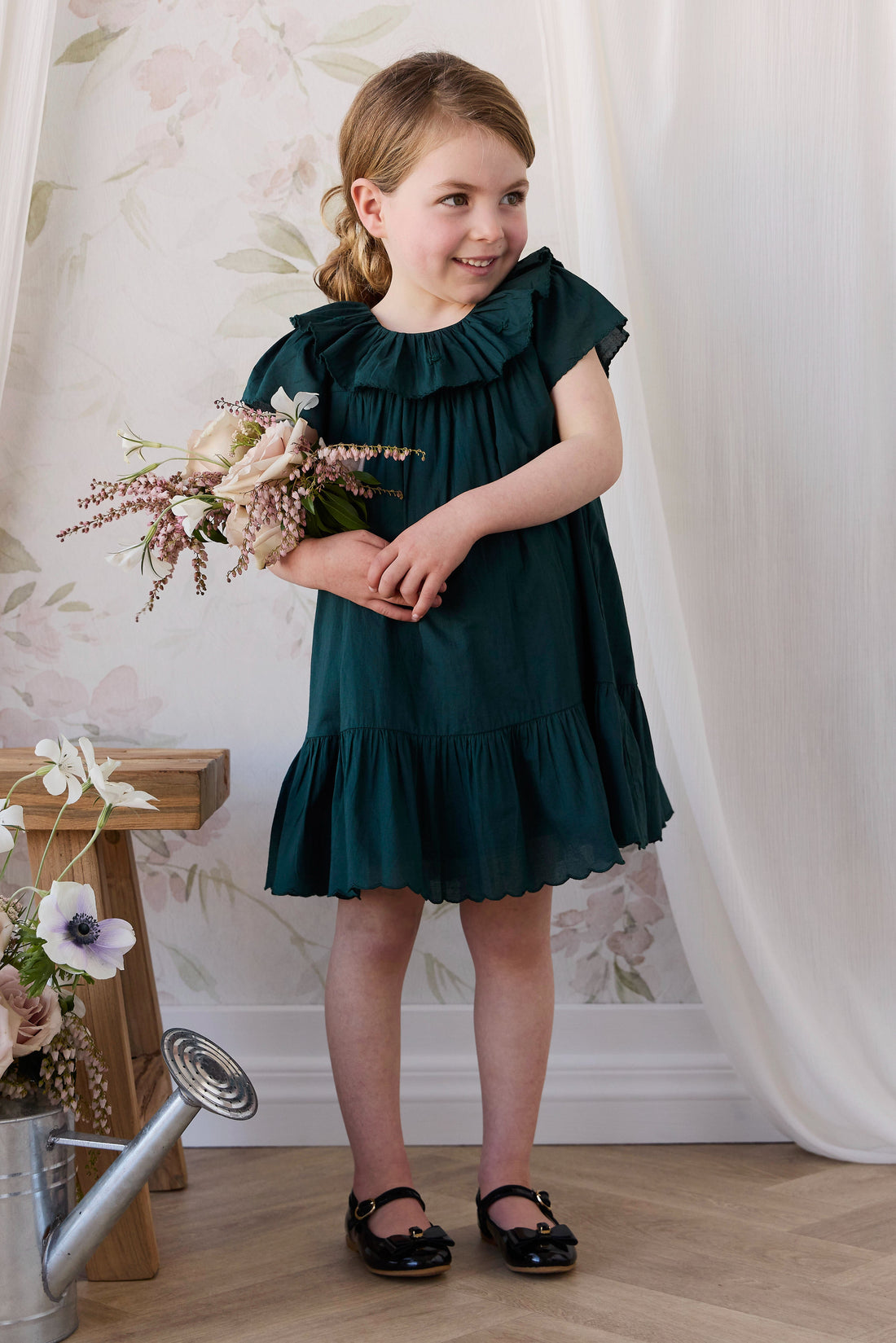 Organic Cotton Calianna Dress - Deep Fern Childrens Dress from Jamie Kay USA