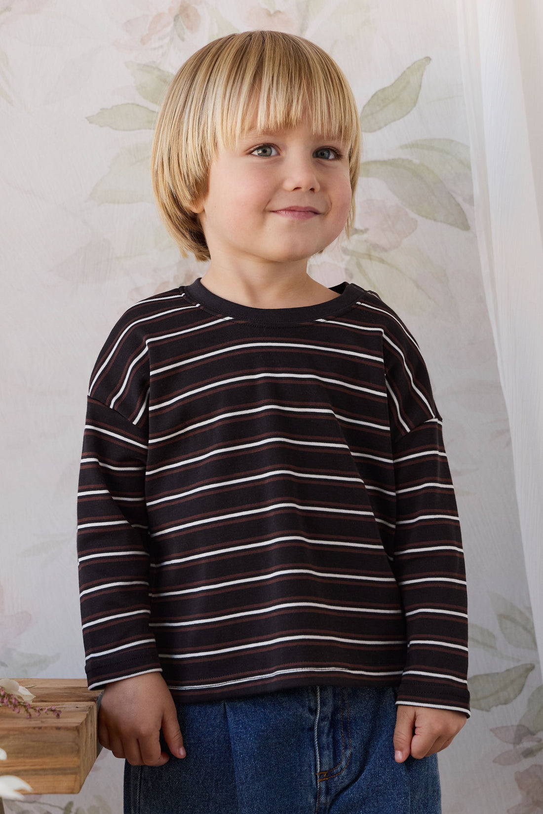 Pima Cotton Edward Long Sleeve Top - Courtside Stripe Childrens Top from Jamie Kay USA