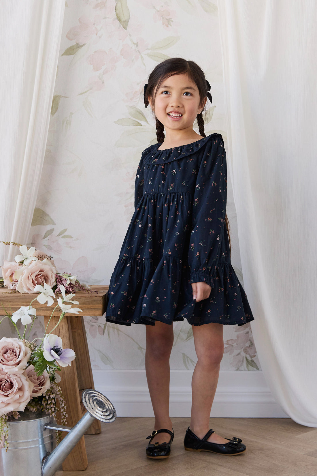 Organic Cotton Tayah Dress - Eloise Navy Childrens Dress from Jamie Kay USA