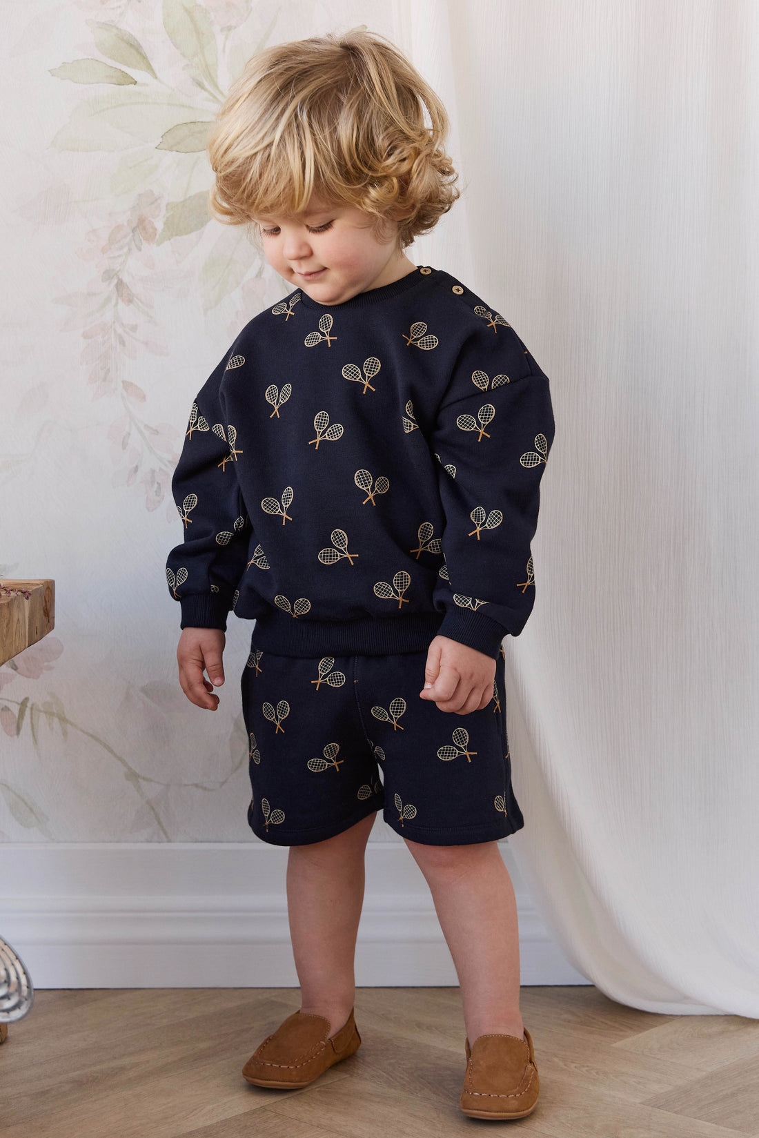 Organic Cotton Floyd Sweatshirt - Racquet Navy Childrens Sweatshirting from Jamie Kay USA