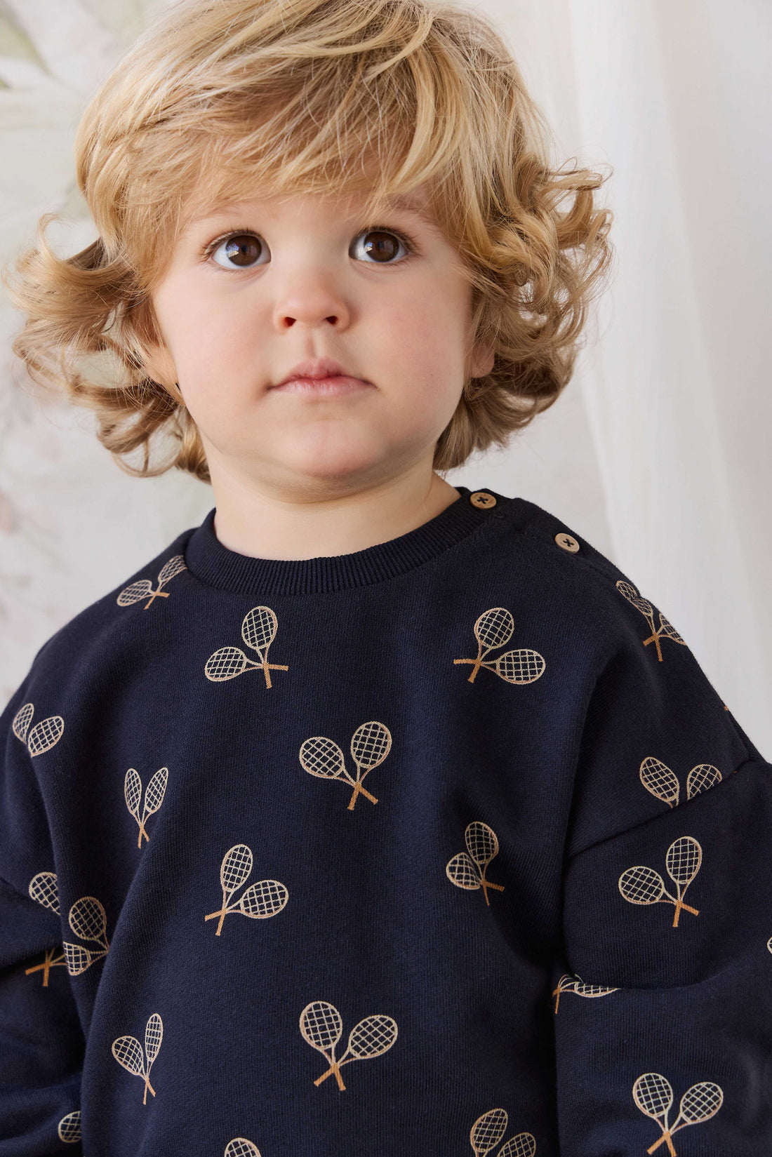 Organic Cotton Floyd Sweatshirt - Racquet Navy Childrens Sweatshirting from Jamie Kay USA