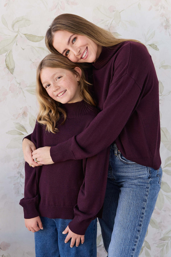 Merino Womens Turtleneck Jumper - Blackberry Childrens Jumper from Jamie Kay USA