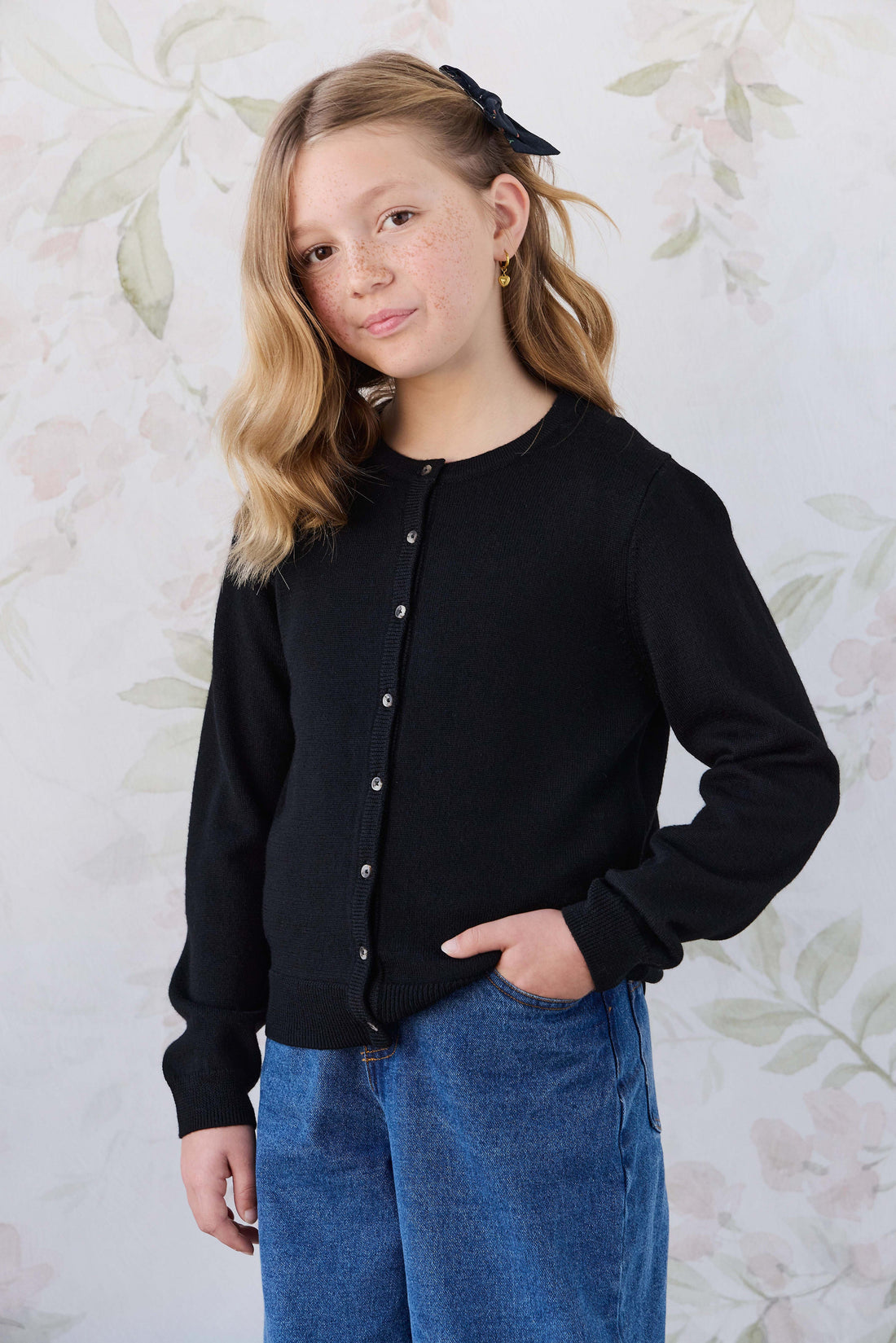 Merino Camille Cardigan - Black Childrens Cardigan from Jamie Kay USA