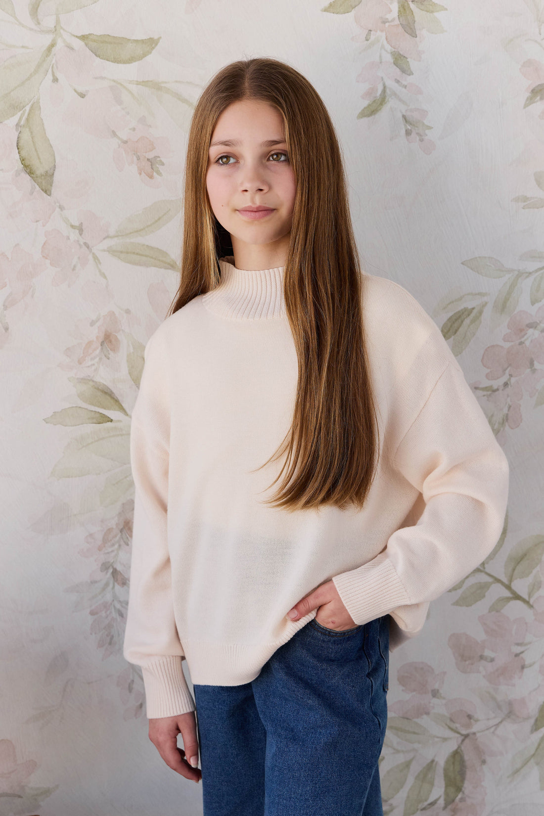 Merino Turtleneck Jumper - Ivory Childrens Jumper from Jamie Kay USA