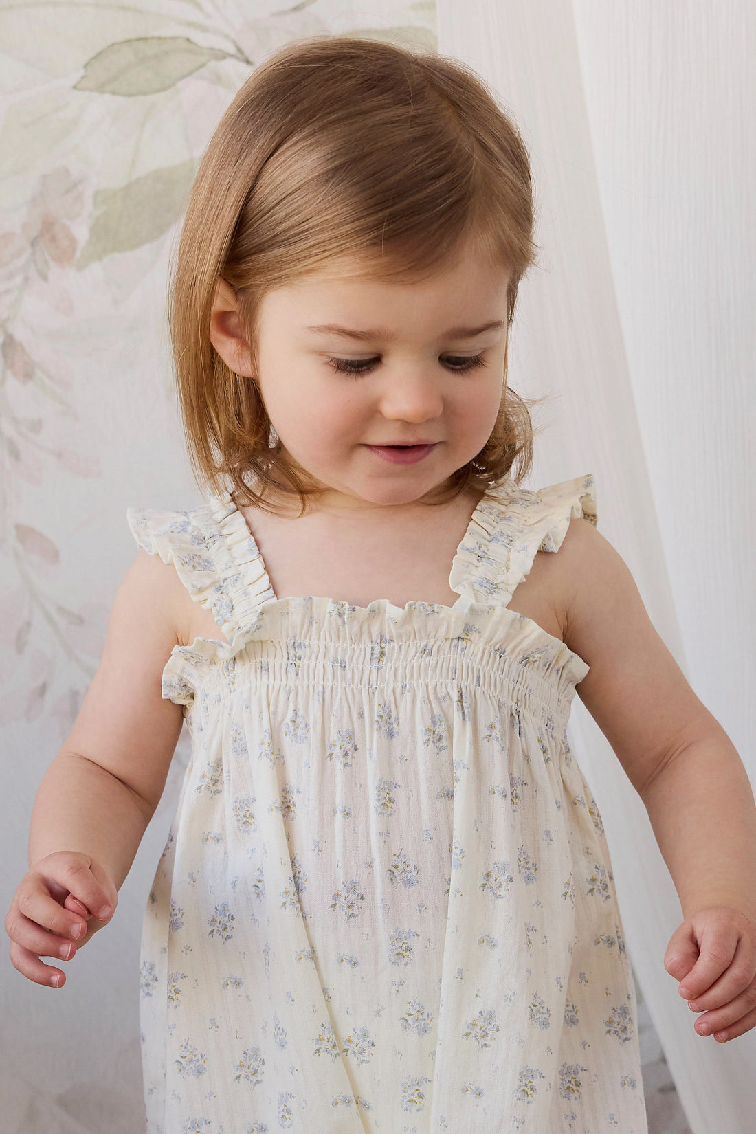 Organic Cotton Catalina Playsuit - Justine Vanilla Sky Childrens Playsuit from Jamie Kay USA