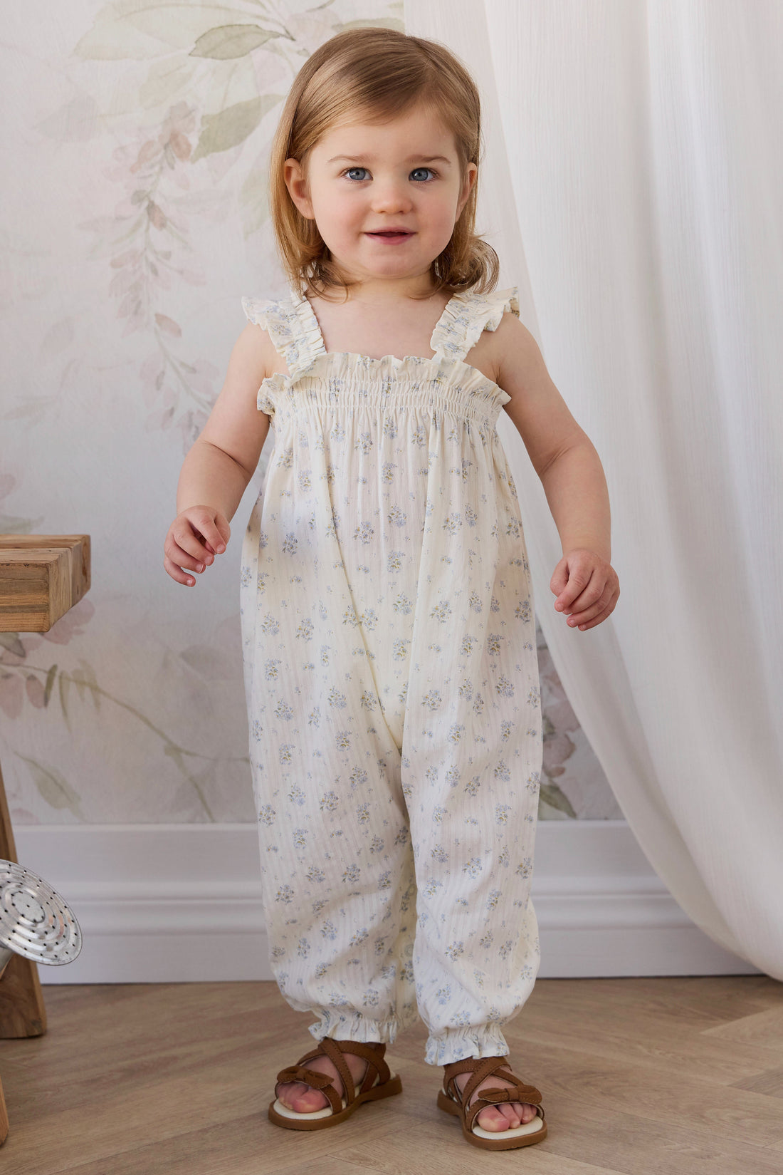 Organic Cotton Catalina Playsuit - Justine Vanilla Sky Childrens Playsuit from Jamie Kay USA