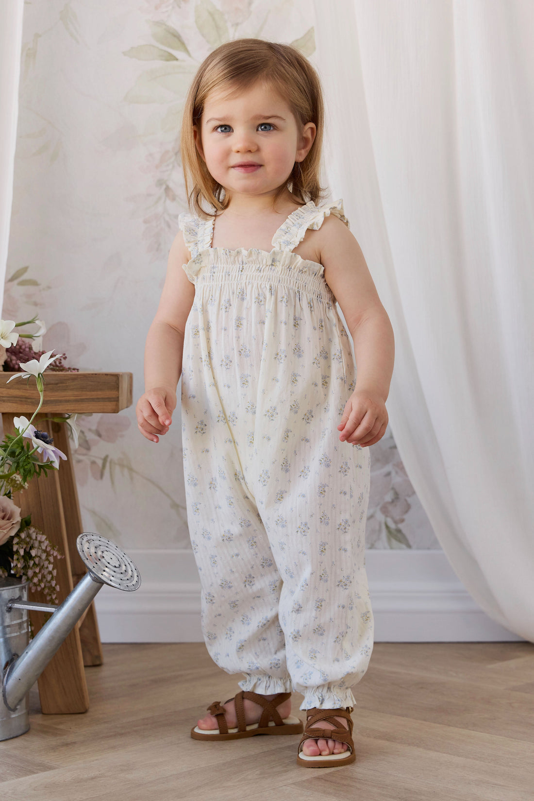 Organic Cotton Catalina Playsuit - Justine Vanilla Sky Childrens Playsuit from Jamie Kay USA