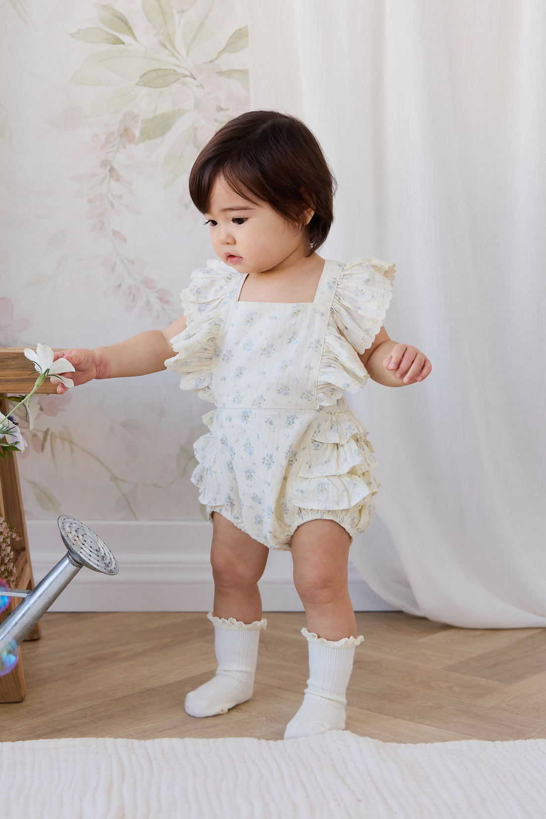 Organic Cotton Elka Playsuit - Justine Vanilla Sky Childrens Playsuit from Jamie Kay USA