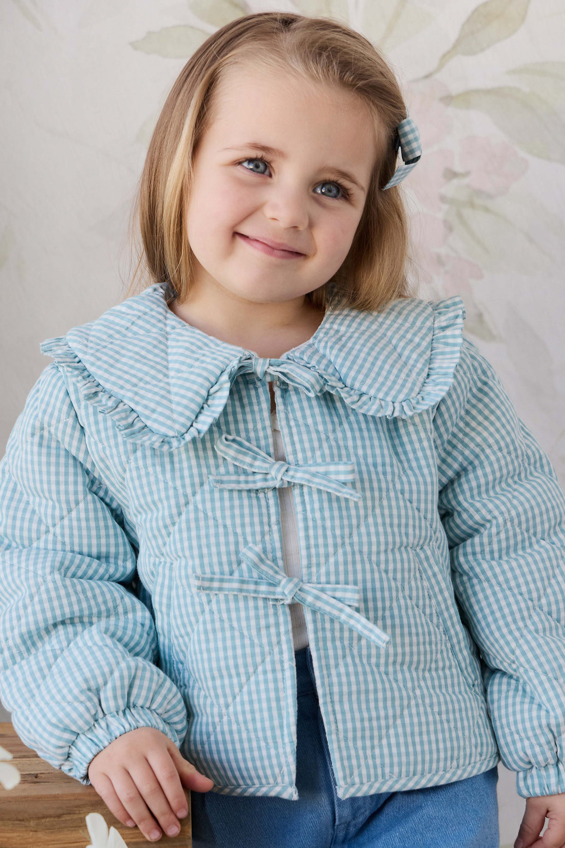Mariette Jacket - Sky Gray Gingham Childrens Jacket from Jamie Kay USA