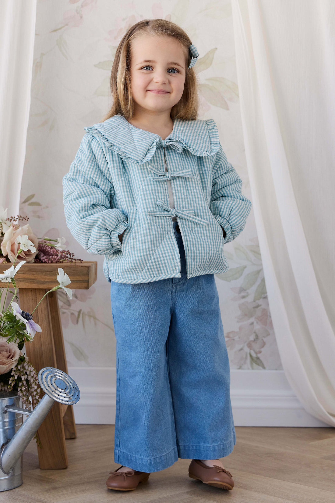 Mariette Jacket - Sky Gray Gingham Childrens Jacket from Jamie Kay USA