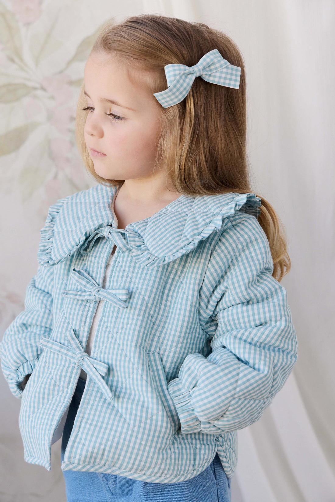 Wrenley Clip 2PK - Sky Gray Gingham Childrens Hair Accessories from Jamie Kay USA