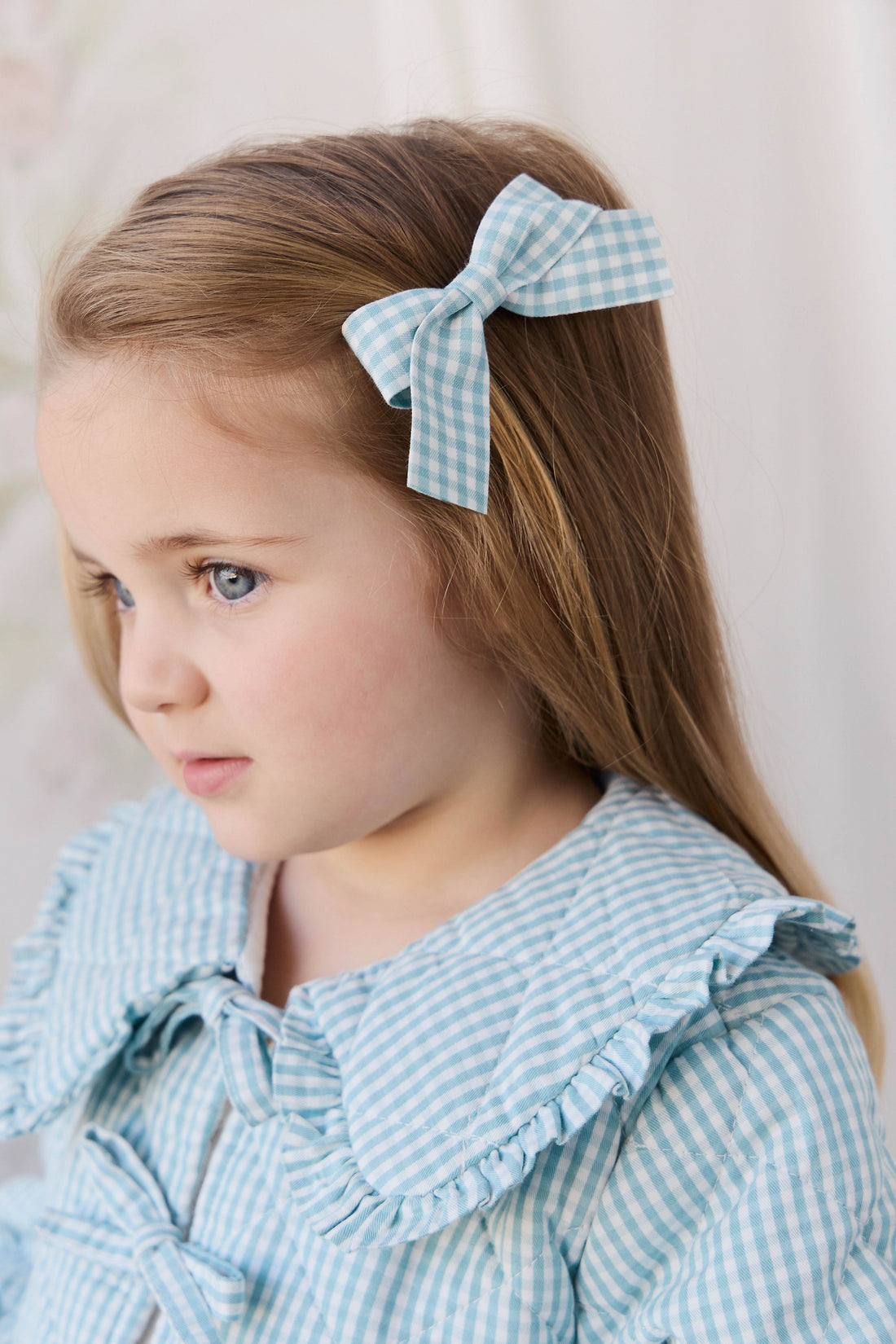 Wrenley Clip 2PK - Sky Gray Gingham Childrens Hair Accessories from Jamie Kay USA