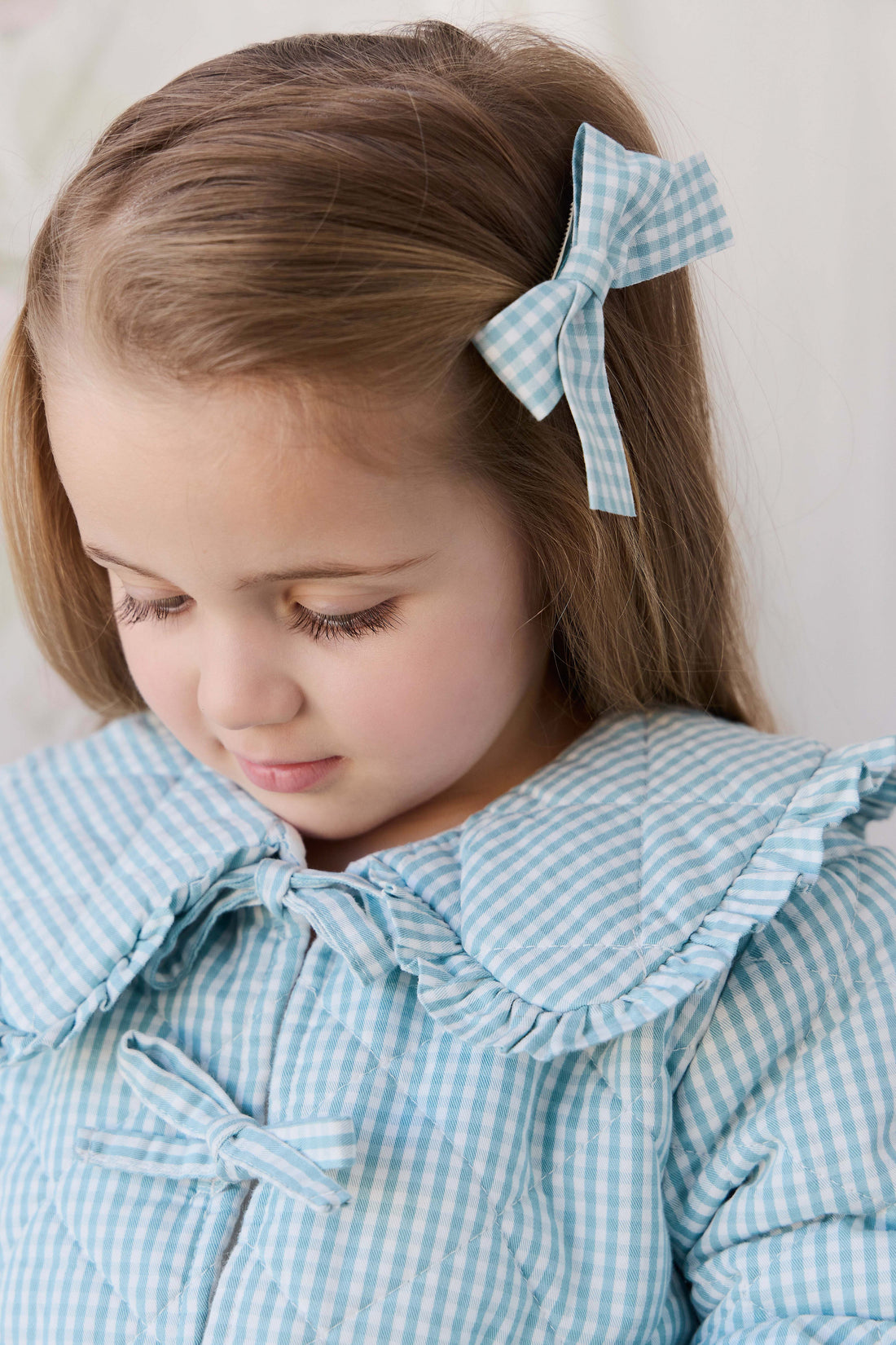 Wrenley Clip 2PK - Sky Gray Gingham Childrens Hair Accessories from Jamie Kay USA