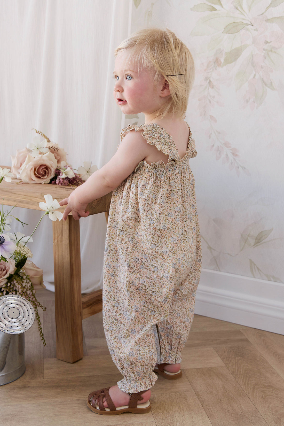 Organic Cotton Catalina Playsuit - Tully Peach Childrens Playsuit from Jamie Kay USA